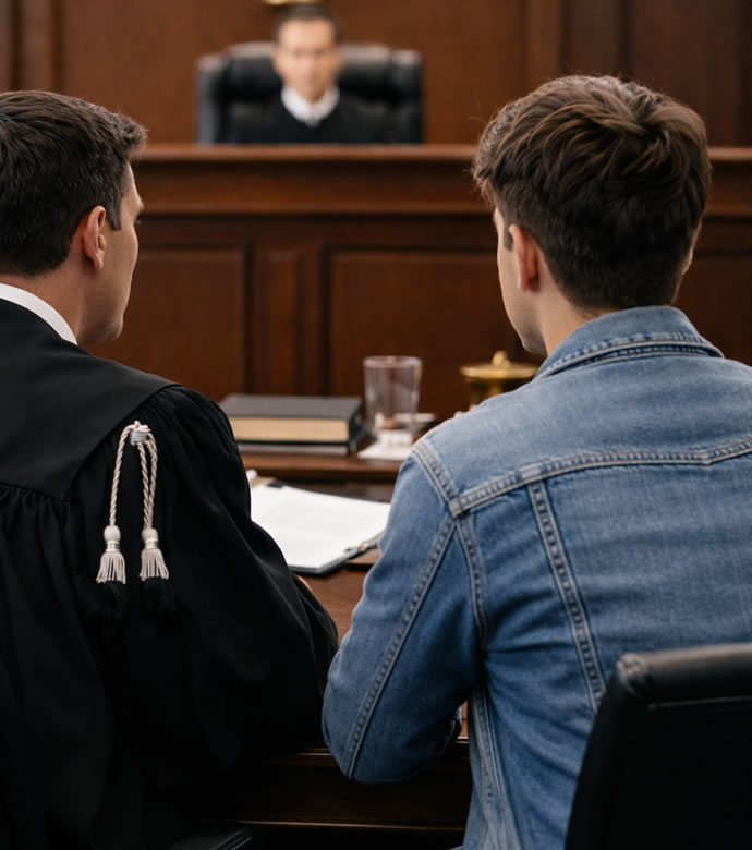 Tribunale a Lodi/Piacenza: avvocato e imputato minorenne seduti di fronte al giudice. Focus su delitto penale minorile, giustizia e diritto.